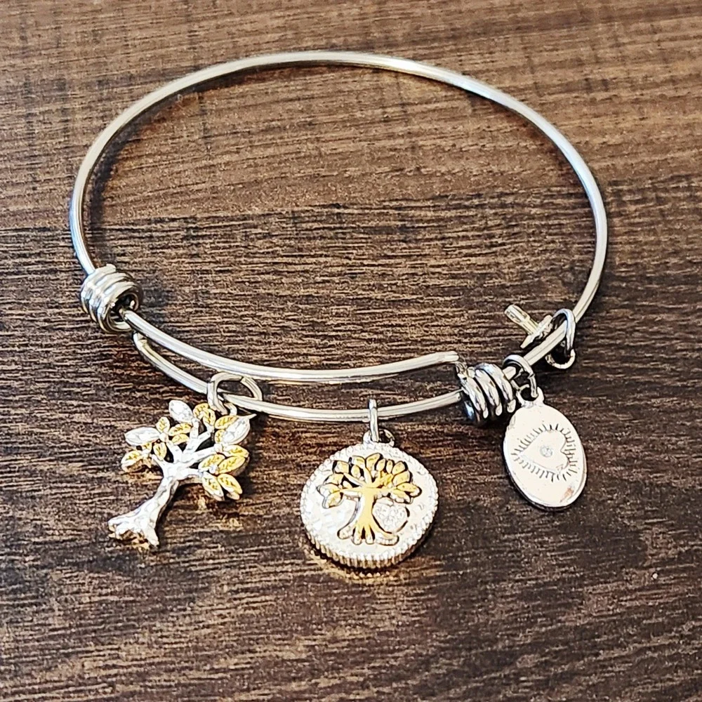 Footnotes Tree of Life‎ Expandable Bangle Bracelet Silver Gold Tone Charms